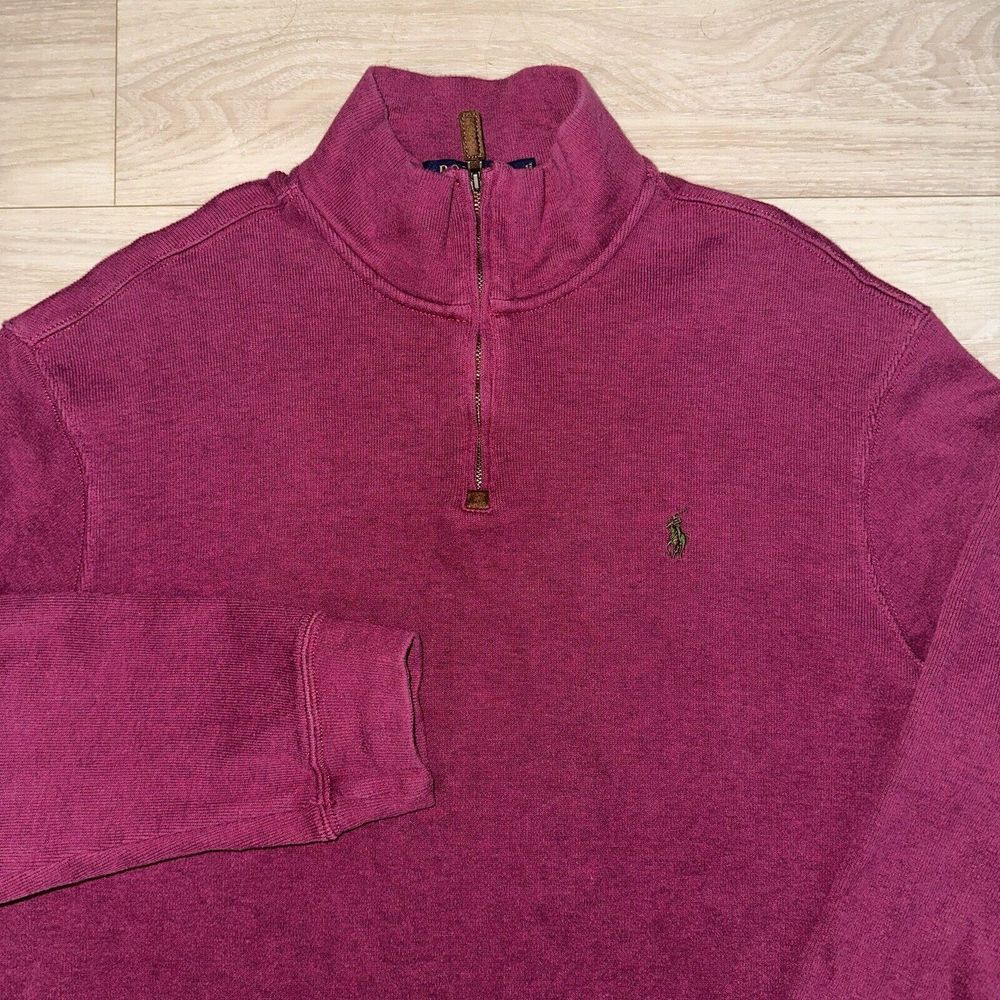 Polo Ralph Lauren XL 100% Cotton Sweater 1/4 Zip Plum Long Sleeve Purple Preppy